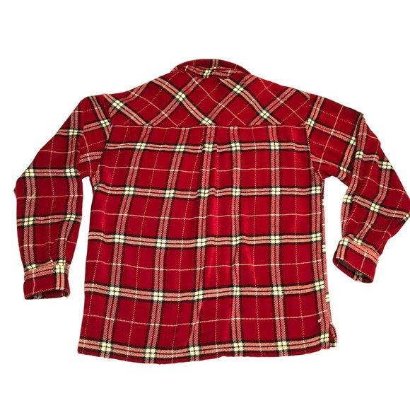 RED PLAID DISTRESSED FLANNEL SHIRT SZ L HIP HOP HISTORY GRUNGE STREETWEAR MENS - Picture 2 of 6